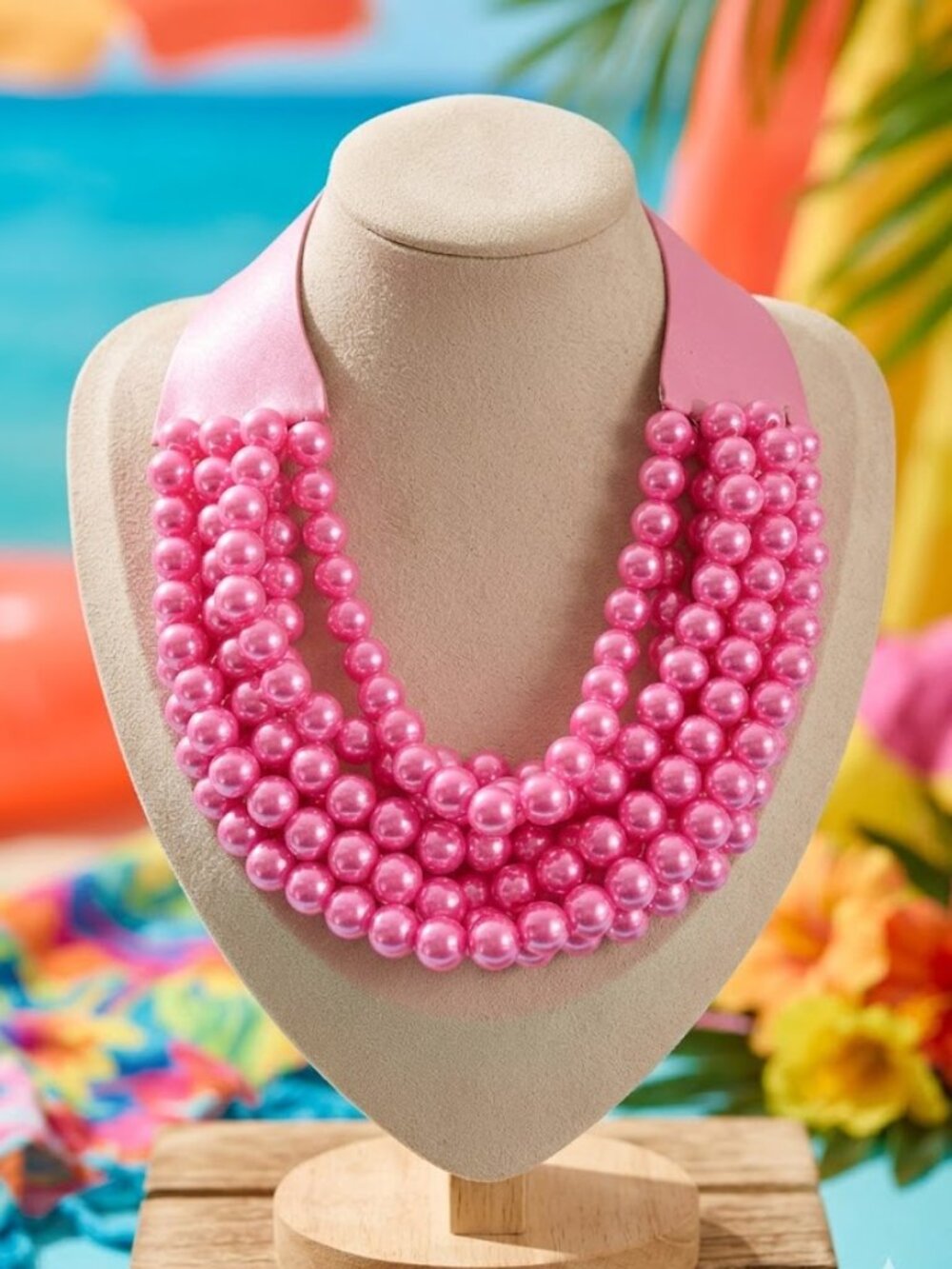 NEW 5 Row SHIMMER Beaded Magnetic Collar Bib Statement Pink Fuchsia Necklace